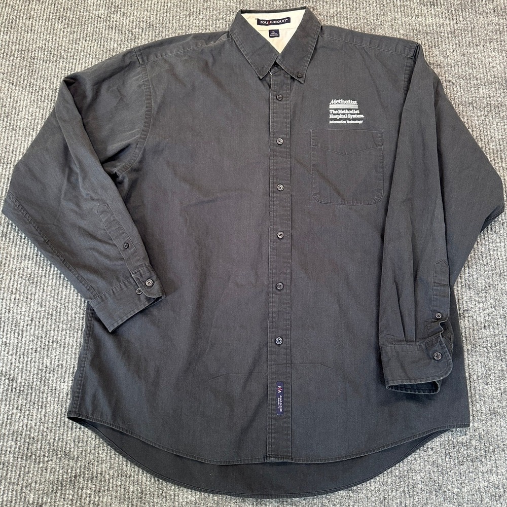 Port Authority Methodist Hospital Shirt XL Black Cotton Long Sleeve Button Down